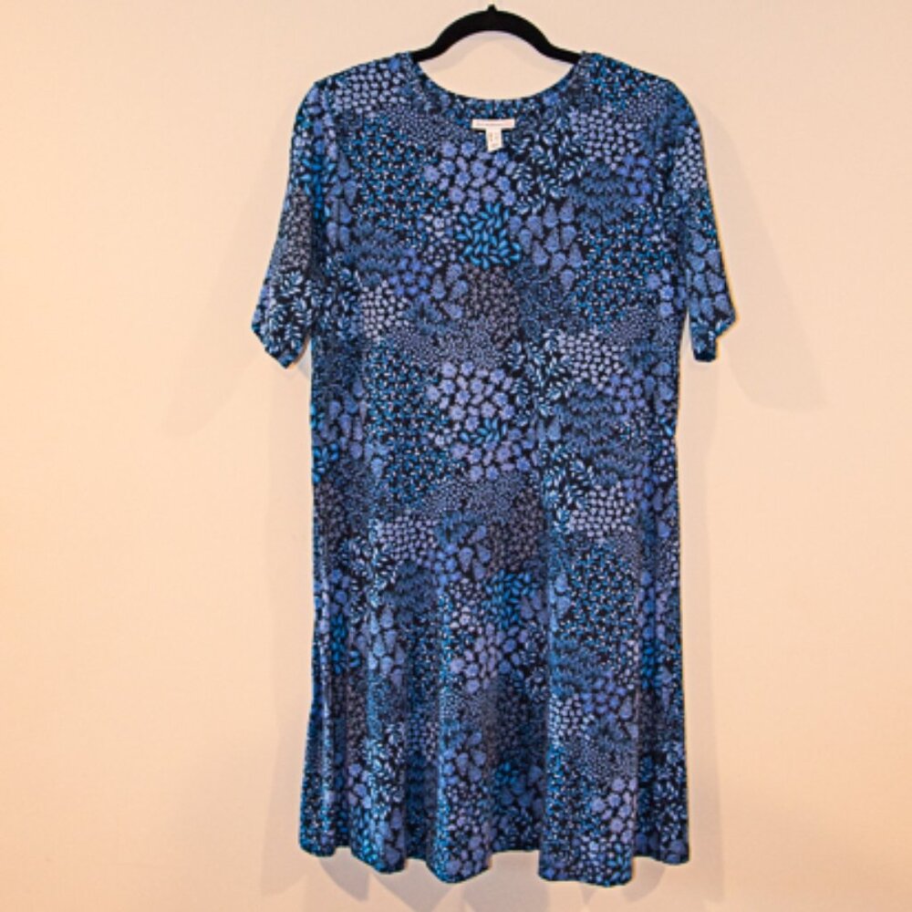 Isaac Mizrahi Live Pima Cotton Dress Knee length Blue Floral Pattern size Large
